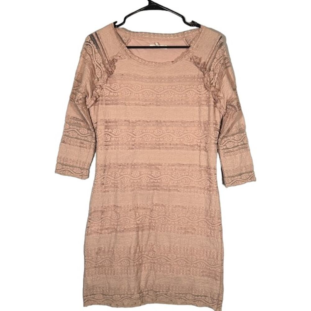 Avec Les Filles Blush Pink Long Sleeve Lace Ruffle Bodycon Dress Women Sz L